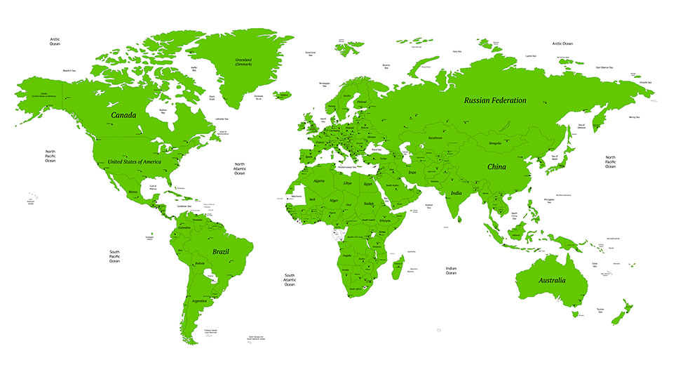 178 countries & regions were caught in HPA's Camera(green area) / HPA镜头中的178个国家和地区（绿色区域）